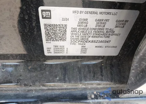 2025 Chevrolet Silverado 1500 2Wd Short Bed Rst z USA, uszkodzony, nr VIN 1GCPADEK8SZ160347